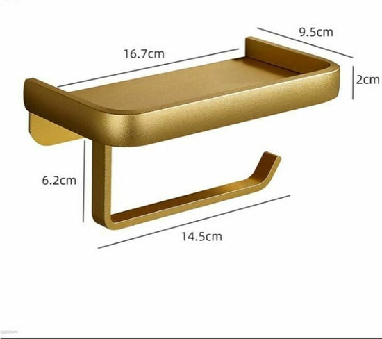 Toilet roll holder - WC roll holder - space aluminum - gold - Self-adhesive / Drilling - double layer - With shelf - 16.7 * 9.5 * 6.2 cm