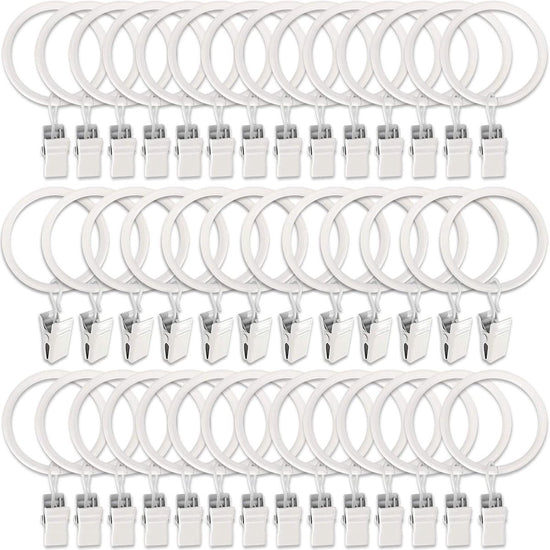 Curtain rings - 45 pieces - Inner diameter 3.8CM - White - Curtain clips for curtain rods - Metal clamps with clip - Hooks for shower curtains, towels, tea towels and dishcloths - Curtain hooks - Curtain hooks