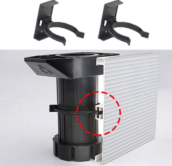 10 pieces - Skirting clips - Furniture clamps - Kitchen plinth hooks - Kitchen plinth clips - For kitchen frames mounting - Black - plastic - For cabinet legs with a diameter of 3.9 cm - For sofa, table, bed, cabinet