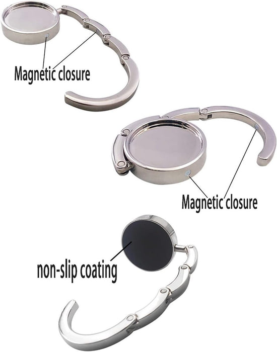 Bag Hanger Table - 2 pieces - Foldable bag hanger - Portable bag hook - Bag hook - With anti-slip pad - for table or desk - Silver