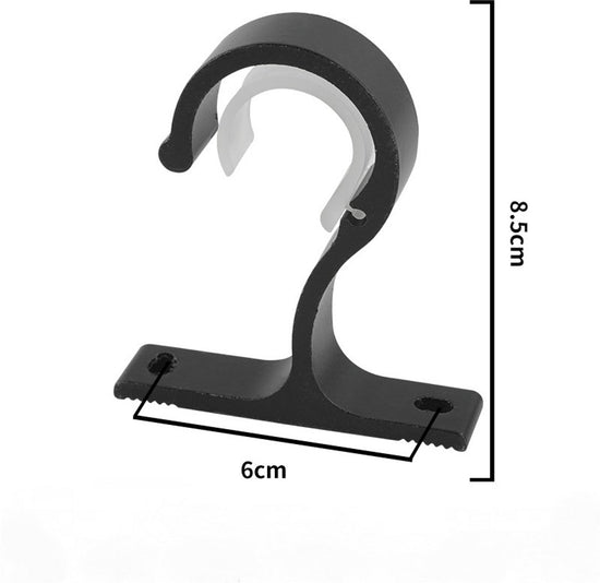 6 pieces - Curtain rod holder - curtain rod bracket - curtain rod mountings - black - 8.5cm - aluminum alloy - for ceiling and wall mounting