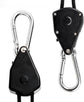 4 pieces/2 pairs - Rope ratchet - ratchet - internal gear ratchet - tow hook with carabiner - Rope ratchet hanger set - lifting device - 2m long - 150 lbs - black - for indoor plants, lighting and ventilation