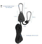 4 pieces/2 pairs - Rope ratchet - ratchet - internal gear ratchet - tow hook with carabiner - Rope ratchet hanger set - lifting device - 2m long - 150 lbs - black - for indoor plants, lighting and ventilation