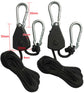 4 pieces/2 pairs - Rope ratchet - ratchet - internal gear ratchet - tow hook with carabiner - Rope ratchet hanger set - lifting device - 2m long - 150 lbs - black - for indoor plants, lighting and ventilation