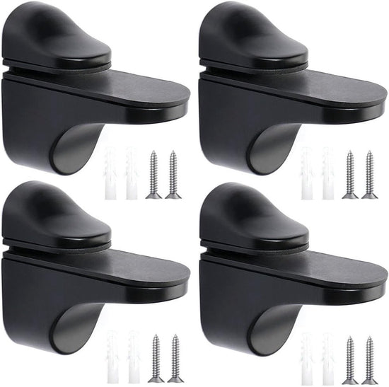 Glass Clamp - 4 Pieces - Glass Shelf Brackets - Zinc Alloy - Glass Shelf Brackets - Adjustable - Duckbill Glass Clamp - Glass Shelf Support Bracket - Clamp Holder Wall Mount - For 3mm-18mm Thick Glass and Wood Shelves - 5.6cm - Black