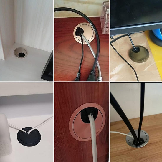 4 Pieces - Cable Organizer - Ø 60mm - Cable Management for Desks - End Caps for Desks - Metal Cable Grommet for Computer Desk - Metal - Bronze