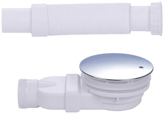 Shower tray siphon - Shower tray drains - Flat shower tray - Extra flat shower tray siphon - Drain set - Shower tray siphon - Shower tray siphon flat - For flat shower trays - Silver and white - Plastic