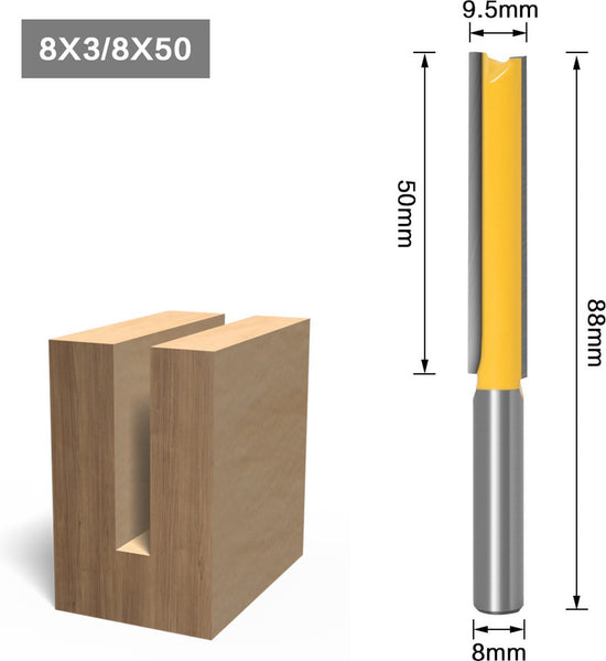 Groove cutter - Wood Groove Cutter Long Version - Shaft 8mm - 8*50mm - yellow - metal