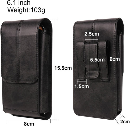 Phone Bag - Black - 15.5*8*2cm - PU Leather - For 6.1 Inch Mobile Phones - With Belt Clip - With Credit Card Slot - Phone Holder Belt Men - Waist Bag - Outdoor Belt Bag - Suitable for Hiking/Outdoor Sports