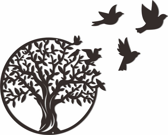 Tree of Life - Wall Decoration - Black - 30*30 cm - Small - Garden Decoration - Suitable for Indoor and Outdoor Use - Christmas - Living Room - Metal - Wall Sign - Black and White Wall Decoration - Wall Art - Metal Wall Decoration Birds