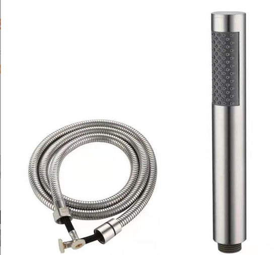 Shower head with 1.5m hose - Hand shower - Universal - Water saving - High pressure - Anti-kink hose - Brushed silver - Stainless steel and ABS - 19*3 cm - 1/2" thread