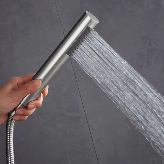 Shower head with 1.5m hose - Hand shower - Universal - Water saving - High pressure - Anti-kink hose - Brushed silver - Stainless steel and ABS - 19*3 cm - 1/2" thread