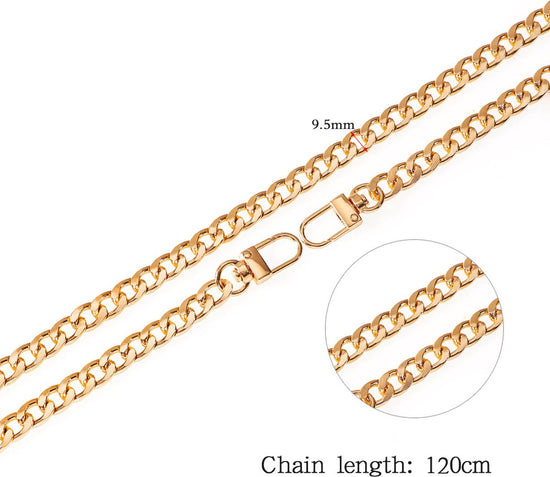 Pieces - Metal Chain - Chain - Bag Strap Chain - Bag Strap - Shoulder Strap - Handbag Strap - Bag Belt - Gold-colored, silver, black - 120cm*9.5mm - Metal