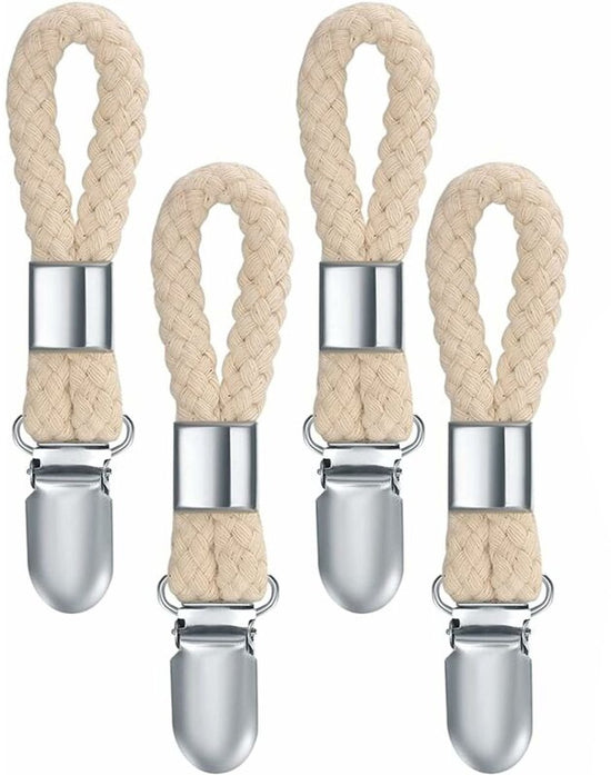 Towel hooks - 10 pieces - Tea towel hooks - Towel clips - Iron and cotton rope - beige and silver - 2.3x11.5cm - for hanging tea towels, beach towels, bath towels