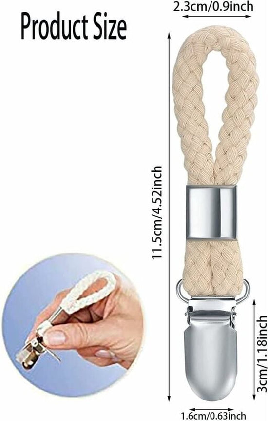 Towel hooks - 10 pieces - Tea towel hooks - Towel clips - Iron and cotton rope - beige and silver - 2.3x11.5cm - for hanging tea towels, beach towels, bath towels