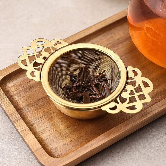 2 pieces - Tea strainer - Tea strainer - With handle and drip plate - gold - Tea filter for loose tea - Tea infuser - Stainless steel tea filter - 11.2*6.5*2.5cm
