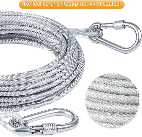 Dog leash cable - 5mm * 3m - stainless steel - silver - dog chains - with double fastening stainless steel buckle - camping accessories - dog game ground stake - heavy-duty dog chain - exhaust leash for animals