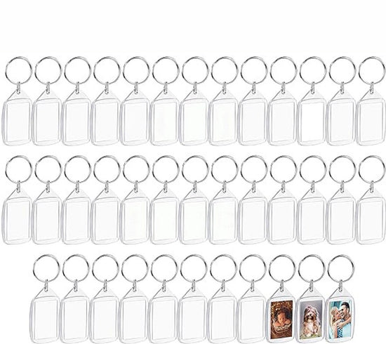 Empty Photo Frame Key Hangers - 37 Pieces - 3.4 x 5.4cm - Transparent Clear Acrylic Key Hangers for Double-Sided Photos - Small Picture Frames for Family, Friends & Hobbies