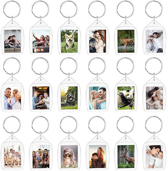Empty Photo Frame Key Hangers - 37 Pieces - 3.4 x 5.4cm - Transparent Clear Acrylic Key Hangers for Double-Sided Photos - Small Picture Frames for Family, Friends & Hobbies