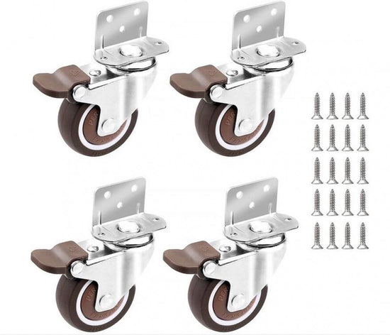 Casters Set of 4 with Brakes - 25mm + Screws TPR Rubber Heavy Duty Wheels 15KG - Furniture Casters for Furniture - Casters for Trolley - Heavy Duty Casters - Rubber Trolley Wheels