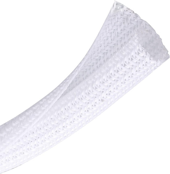 Cable Sleeve - 2m - Diameter 19MM - Cable Management - Braided Cable Sheathing - Cable Protector - Stretchable - Cuttable - PET - White - For TV / Computer / Home Theater / Engine Compartment