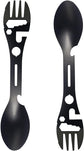 Stainless Steel Spoon and Fork - 10-in-1 Multi-Tool - Works as a combination spoon, fork, knife, bottle opener and wrench - Ideal for picnics, travel, backpacking, hiking and fishing - Black