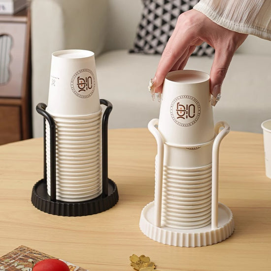 Disposable cup holder for paper cups - practical cup holder - paper cup dispenser for the desk - cup dispenser - Multifunctional paper cup holder - set of two (black + white)
