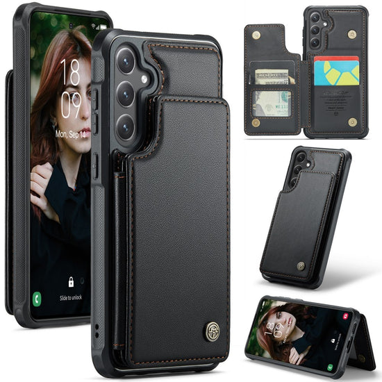 Compatible with Samsung Galaxy S25 Case with RFID Protection and Stand in Black