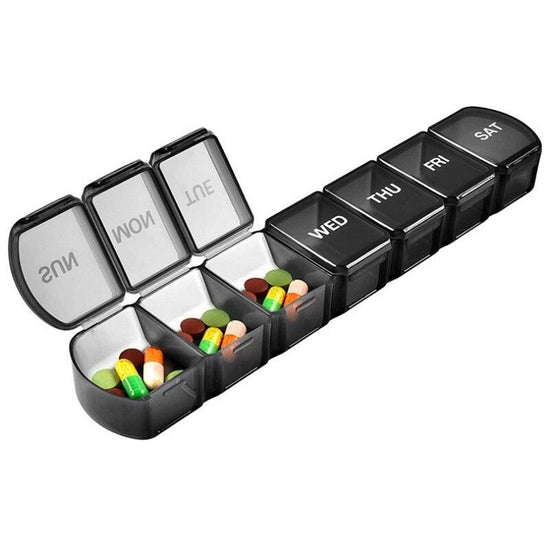 Week Medicine Dispenser with Large Compartments Black