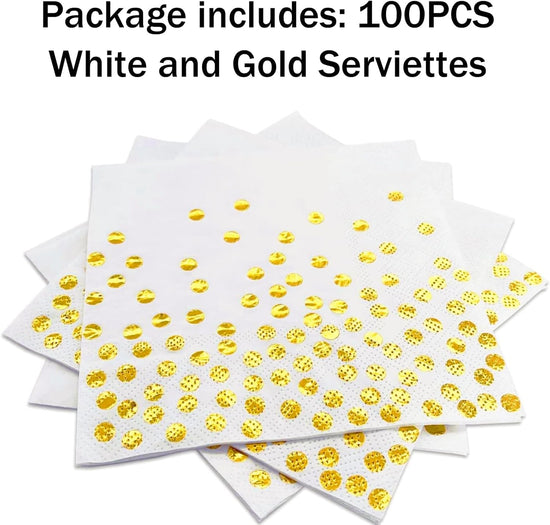 Napkins 100-pack, white and gold napkins Gold napkins Napkins
