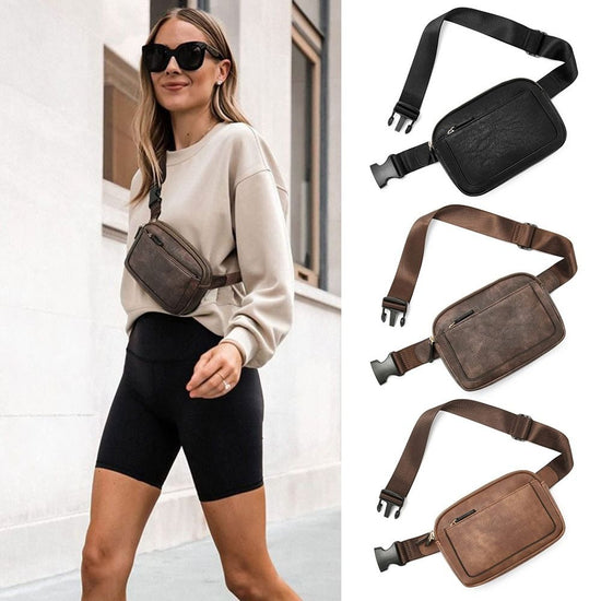 Women Black Crossbody Waist Bag PU Leather Belt Bag Travel Bag