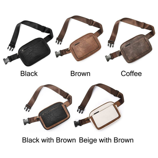 Women Black Crossbody Waist Bag PU Leather Belt Bag Travel Bag