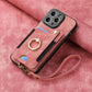Suitable for iPhone mobile phone leather case RFID anti-theft brush ring buckle lanyard multifunctional card case Light Purple [With Leather Strap] Light Purple [With Leather Lanyard]] iPhone 15