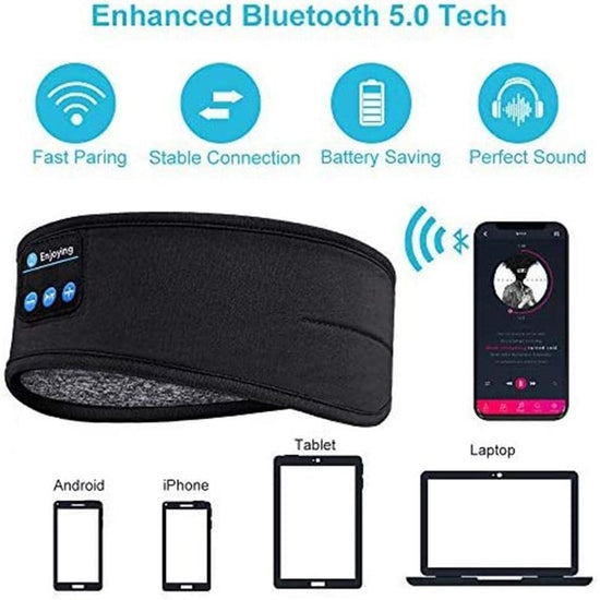 Wireless Headband Headphones Compatible with All Devices for Running Sleeping Music Black