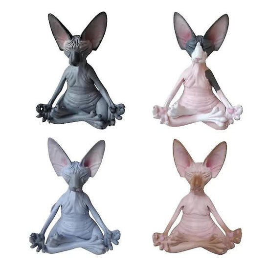 Meditating Cat Figurines Set of 4 Handmade Decorative Collectible Toys