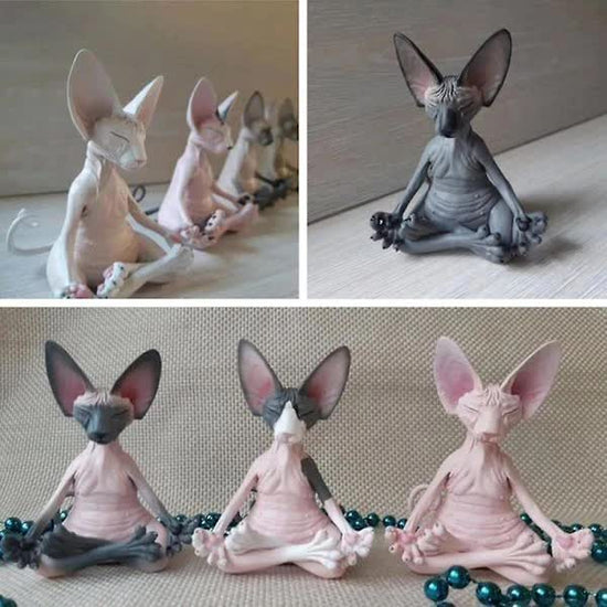 Meditating Cat Figurines Set of 4 Handmade Decorative Collectible Toys