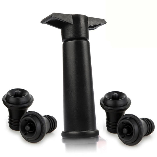 Black Wine Vacuum Pump with 4 Vacuum Wine Stoppers, Wine Preservation Tool