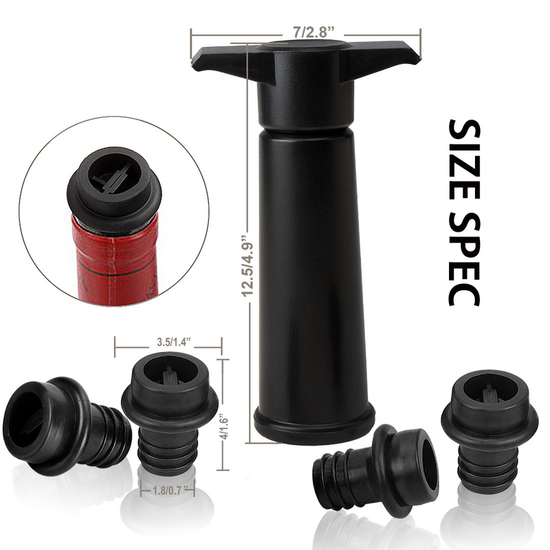 Black Wine Vacuum Pump with 4 Vacuum Wine Stoppers, Wine Preservation Tool