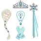 Elsa Cosplay Costume Set with Princess Dress, Gloves, Crown, Wand, Jewelry, Wig, Necklace, Braid