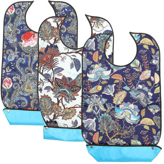 3 Pcs Adult Decorative Bibs with Adjustable Strap for Seniors Elderly