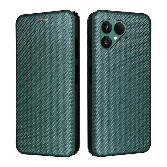 Fairphone 6 Case with Carbon Fiber Texture, Drop-Proof PU Leather Phone Cover Green, Compatible with Fairphone 6