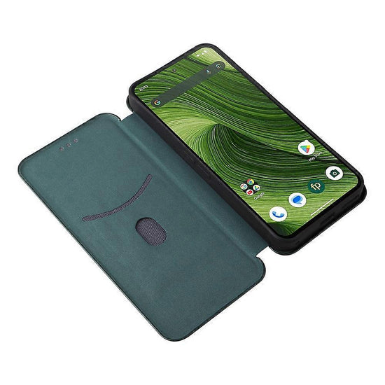 Fairphone 6 Case with Carbon Fiber Texture, Drop-Proof PU Leather Phone Cover Green, Compatible with Fairphone 6
