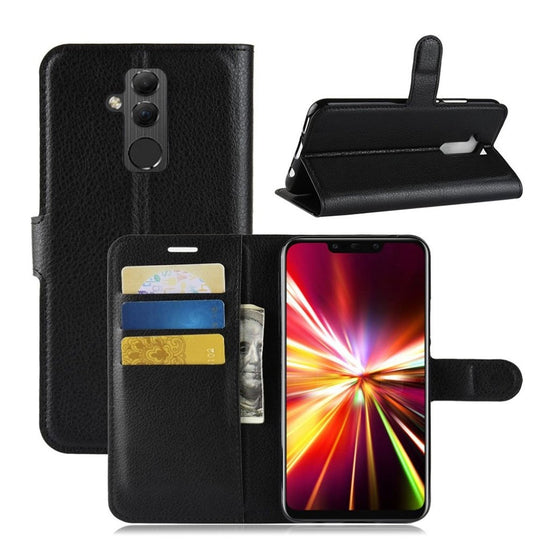 Huawei Mate 20 Lite Case Synthetic Leather Silicone Wallet Stand Cover - Black