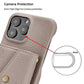 iPhone 14 Pro Case Horizontal Card Pocket Litchi Texture Long Cord Grey