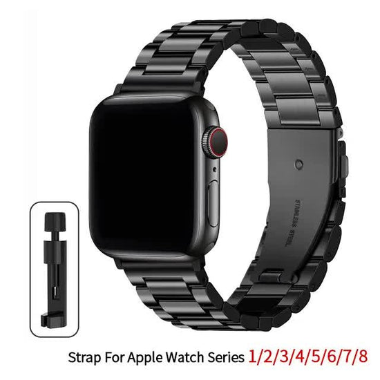 Stainless Steel Band Compatible with Apple Watch Series 9 8 7 6 5 49mm 45mm 44mm 42mm Black Metal Bracelet