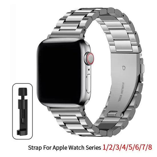 Compatible with Apple Watch Band Series 9 8 7 6 5 Stainless Steel Metal Bracelet Silver 49mm 45mm 44mm 42mm
