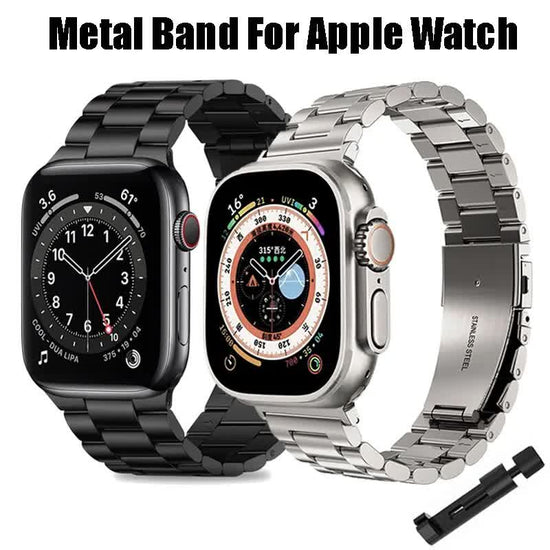 Compatible with Apple Watch Band Series 9 8 7 6 5 Stainless Steel Metal Bracelet Silver 49mm 45mm 44mm 42mm