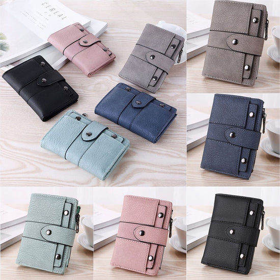 Leather Card Holder Wallet for Women Foldable Small Black Wallet