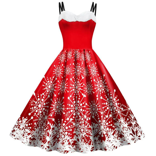 Snowflake Digital Print Dress Women Suspender Casual Dress BS