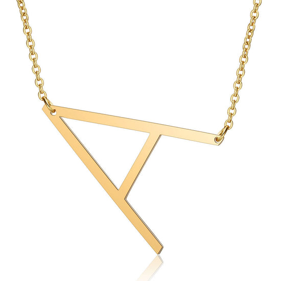 Gold Side Block Shaped Initial Letter Necklace for Women Stainless Steel English Letter AA